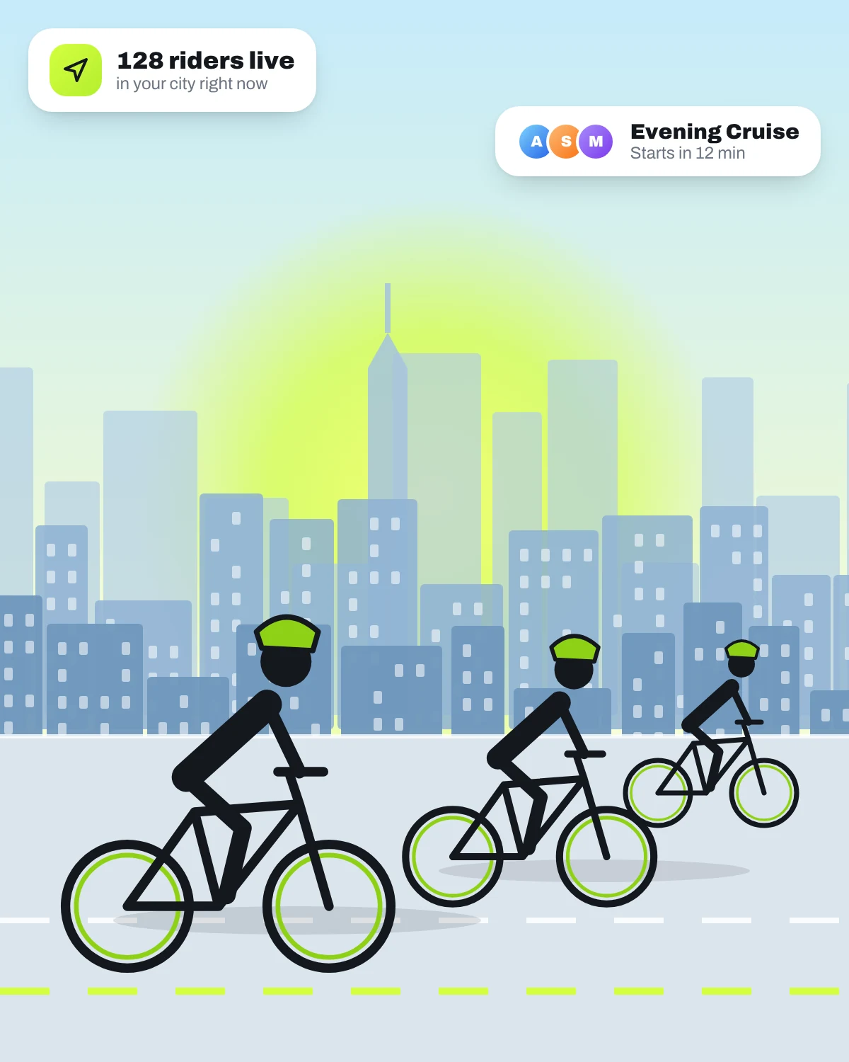 BikeCityHub app — live map and nearby riders