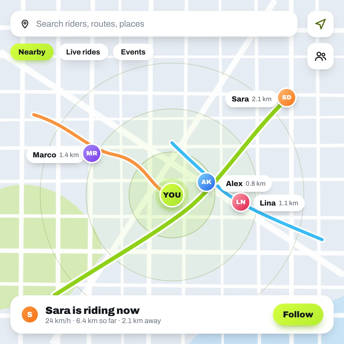Live map — riders in real time